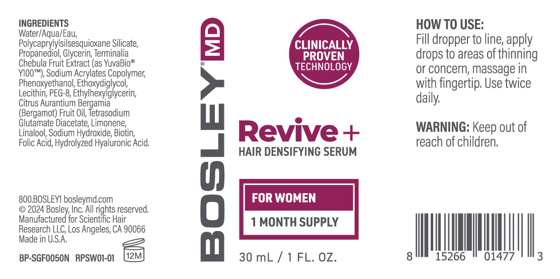 BosleyMD Revive+ Hair Densifying Serum for Women 1 month supply label