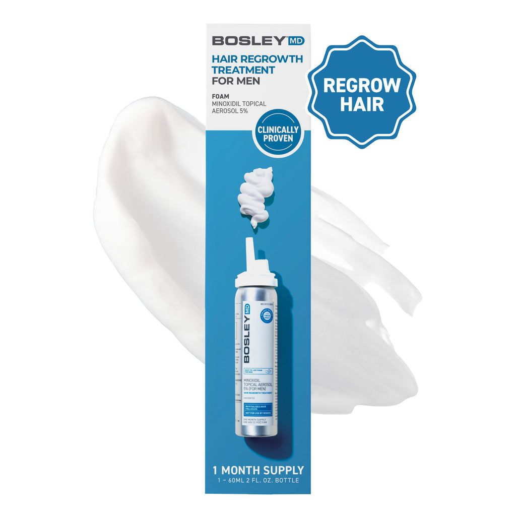 BosleyMD Minoxidil topical aerosol 5%. Hair regrowth treatment for men.